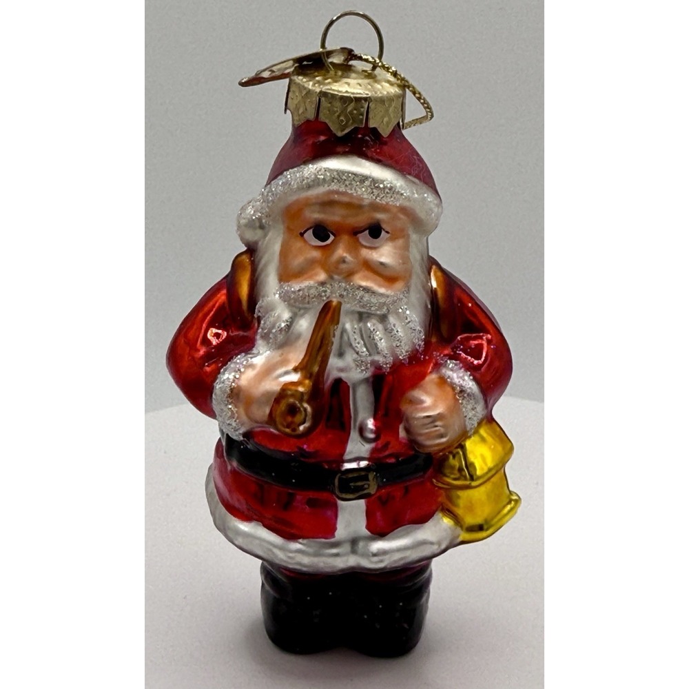 Vintage German Blown Glass Santa Ornament Smoking Pipe Mid Century RARE‎